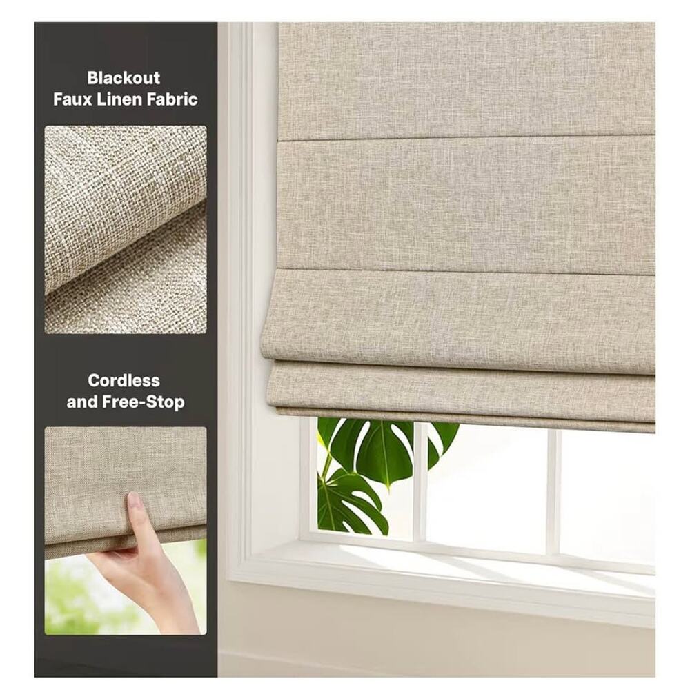 No Drill Cordless Blackout Roman Shades, NEW